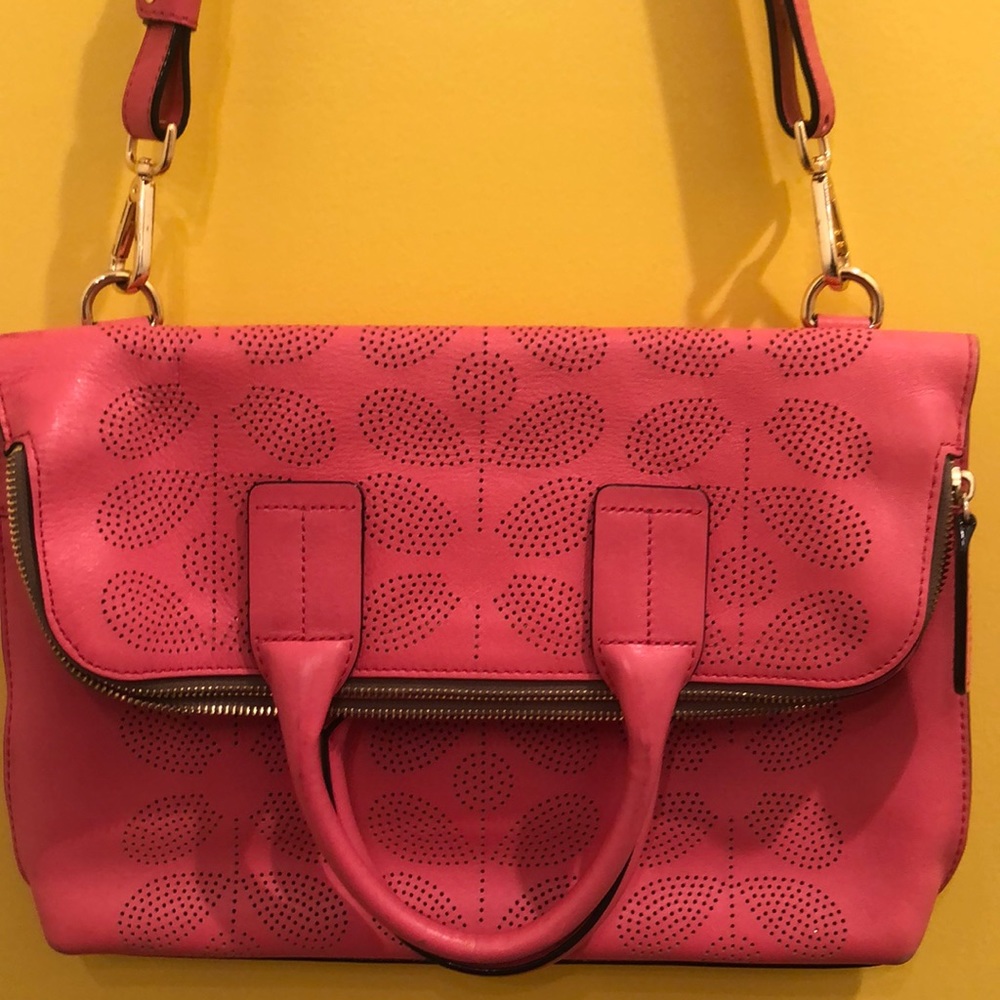 Orla Kiely pink foldover crossbody purse